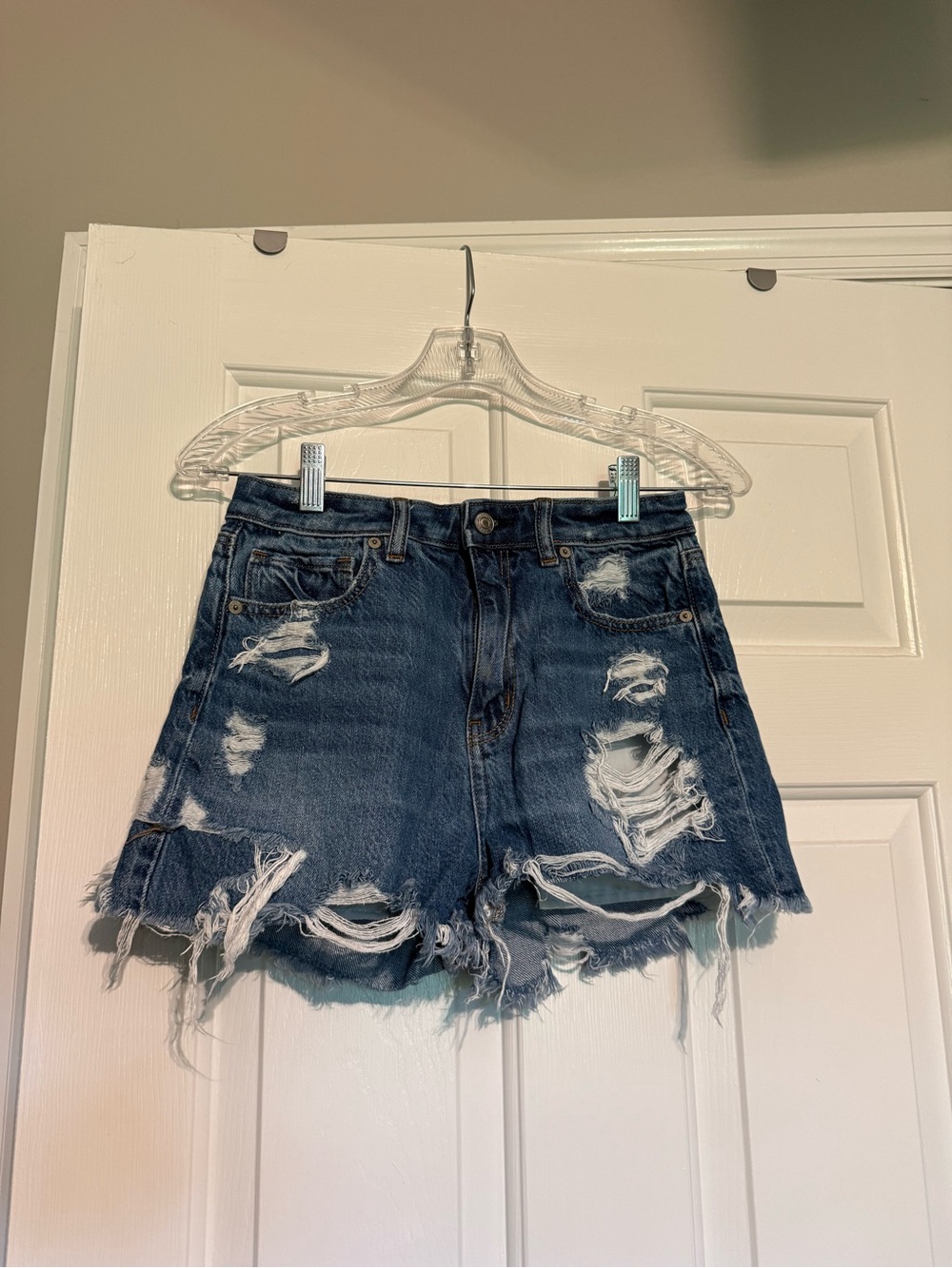American Eagle Outfitters Distressed Dark Blue Denim Shorts